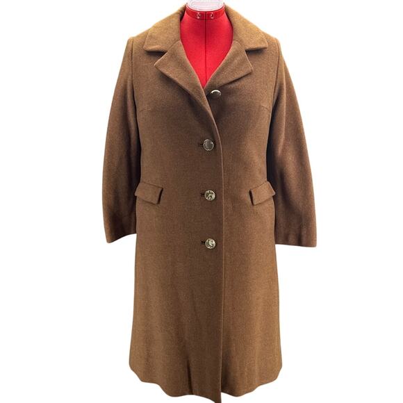 Shagmoor Vintage ILGWU Made Brown Wool Long Trench Coat Jacket Women Medium - Picture 1 of 13